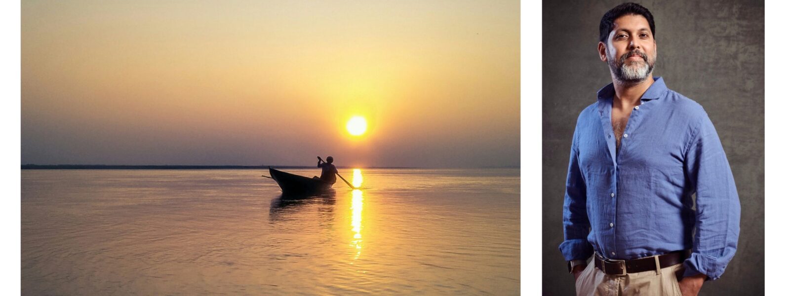 Split image of the Brahmaputra River & author Abir Mukherjee